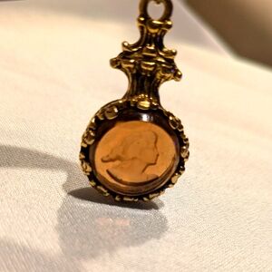 Vintage Goldette Intaglio Cameo Pendant Woman Portrait  Gold Tone